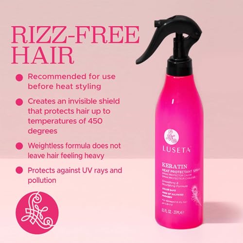 Luseta Keartin Heat Protectant Hair Spray Smoothing & Nourishing Thermal Protection Treatment for Dry and Damaged Hair, Frizz Control，Repair Split Ends 8.5oz