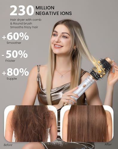 6 in 1 Hair Dryer Brush，Blow Dryer Brush Ionic Hair Dryer，Multi Hair Styler for Fast Drying Styling Curling Straightening Volumizing，Hair Curler Hair Straightener Styler Autowrap Air Styler