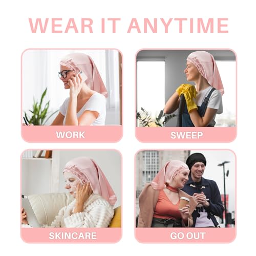 Long Silk Hair Bonnet for Sleeping Women/Men, 100% Real Mulberry Silk Hair Wrap for All Long Hair Types, Night Cap for Hair Care/Hairstyle, Rosy Pink