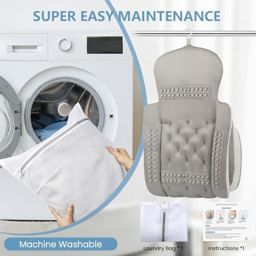 Full Body Bath Pillow, Luxury Bath Cushion with 192 Suction Cups, Bath Pillows for Tub for Head and Neck Support, with Laundry Bag White, 51" x 16"