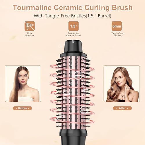 Thermal Brush 1 1/2 Inch Hair Curling Iron, Hot Loose Heated Round Brush Curling Wand Hairstyling Tools, Gift for Girls Women (Rose Gold)
