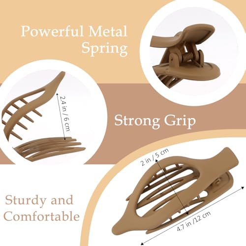 Flat Hair Clips for Women - 3Pcs French Concord Large Claw Clips for Thin Thick Hair - Matte Neutral Jaw Clamps Accessories in Brown Black