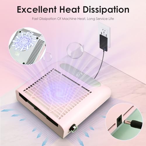 Nail Dust Collector Nail Tech, 80W Powerful Suction Nail Extractor Vacuum with Reusable Filter & Brush, Adjustable Electric Nail Fan Dust Vacuum for Acrylic Gel Nail Polishing Manicure Tool