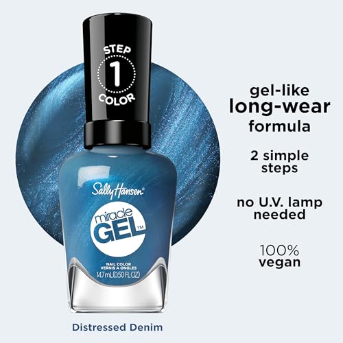 Sally Hansen Miracle Gel™, Distressed Denim, Long Lasting, Gel-Like Formula, No UV Lamp Needed, Blue Nail Polish