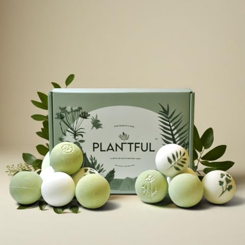 Plantful™ Organic Handmade Bath Bombs for Women, 12 Gift Sets, Large, Shea Butter Moisturizing, Essential Oils, Bubble Bath for Kids, Perfect Gifts for Women Men, Safe Bath Bombs for Kids