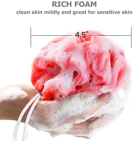 Star Brand Long Lasting Bath Sponge 6 Counts | 60g Heavy Bath Mesh Pouf with Suction Cup | Big Shower Sponge and Loofahs | Holding Up Bathing Exfoliator and Body Scrubber