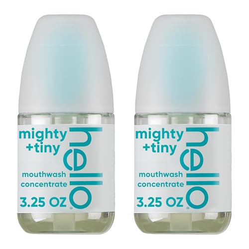 Hello Clean Mint Mouthwash Concentrate for Bad Breath, Alcohol Free Travel Size Mouthwash Made with Coconut Oil and Tea Tree Oil, Helps Freshen Breath, 2 Pack, 3.25 fl Oz Pump Bottles
