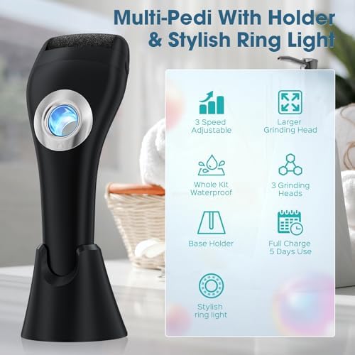 Foot Scrubber Callus Remover for Feet - with Holder & RingLight, Portable Pedicure Kit Foot File Callus Remover, Waterproof Professional Pedicure Tool Foot Care for Deadskin Hard Cracked Dry Skin