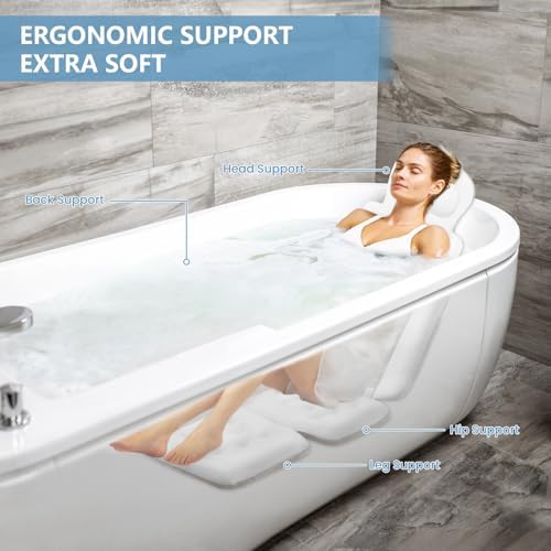 Full Body Bath Pillow, Luxury Bath Cushion with 192 Suction Cups, Bath Pillows for Tub for Head and Neck Support, with Laundry Bag White, 51" x 16"