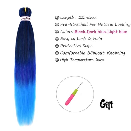 Liang Dian Pre-Stretched Braiding Hair 22 inch 6 packs Hot Water Setting Synthetic Hair Crochet Braiding Hair Extension(mixed black/dark blue/light blue)