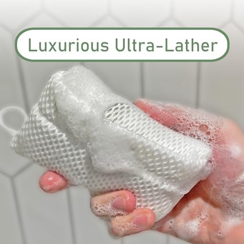 Soap Bag 100% Recycled & Made in North America - Soap Saver Pouch, Loofah Bath Scrubber for Bar Soap + Exfoliator (2-Pack Combo, Gentle and Deep Exfoliation)