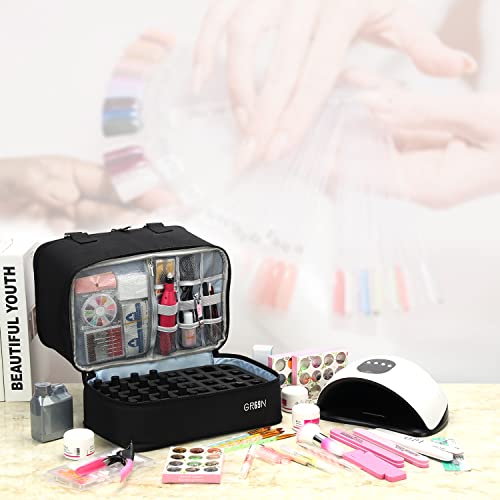 Nail Polish Organizer Bag,Double Layer Nail Polish Storage Fits a Nail Lamp and 40 Bottles,Great Size Nail Storage Organizer For Nail Drill,Nail Supplies Set (Bag Only)-Black