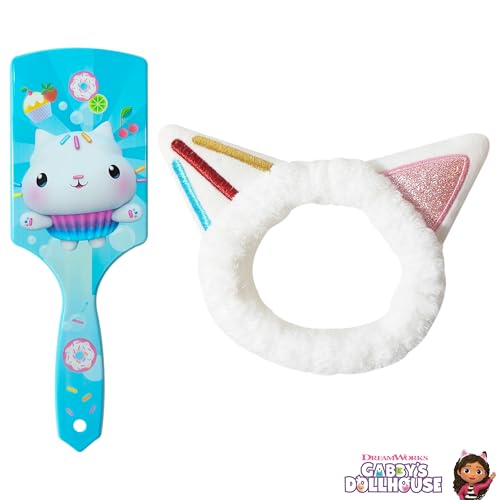 LUV HER Kids Hair Brush & Spa Headband Set for Girls - with Gabby's Dollhouse characther Cakey - Fun Grooming Kit for Detangling, Styling & Skincare - Soft & Stretchy One Size, Ages 3+