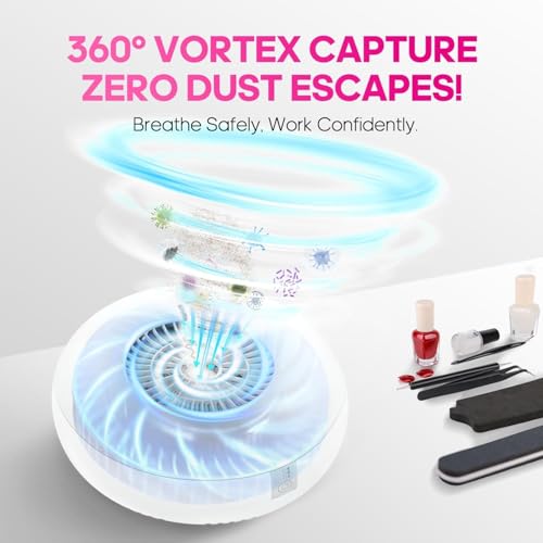 Nail Dust Collector, Quiet and Powerful Fan Dust Collector for Nail Tech with Reusable Filter, 50,000-Hour Lifespan, for Acrylic Nail Polishing,Salon & Home(White)