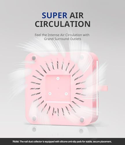 AIRSEE Nail Dust Collector,Compact Vacuum Fan Dust Collector for Salon & Home with Reusable Filter, Powerful Dust Suction Machine Manicure Pedicure Tool for Acrylic Nail Polishing, Pink