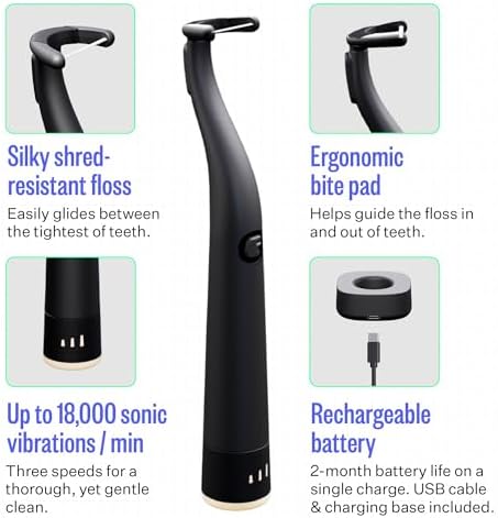 FLAUS Electric Flosser (Shark Tank) 3 Speeds + 45 Refill Heads w/Gentle Gliding Floss for Sensitive Gum Care - Water Flosser Alternative, Dentist Recommended Tooth Flossers, Eco Dental Floss Picks