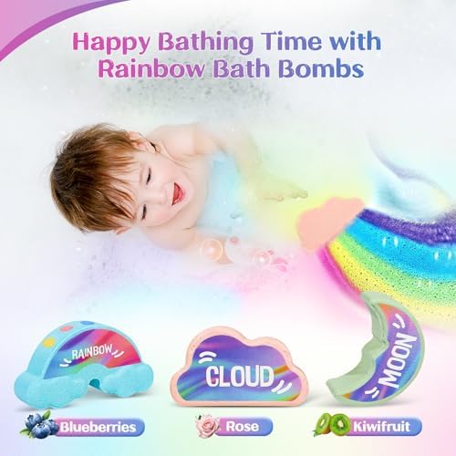 Rainbow Bath Bombs for Kids - 9 Pcs Handmade Natural Kids Bath Bombs, Organic Bubble Bath for Girls, Birthday Gifts for Kid
