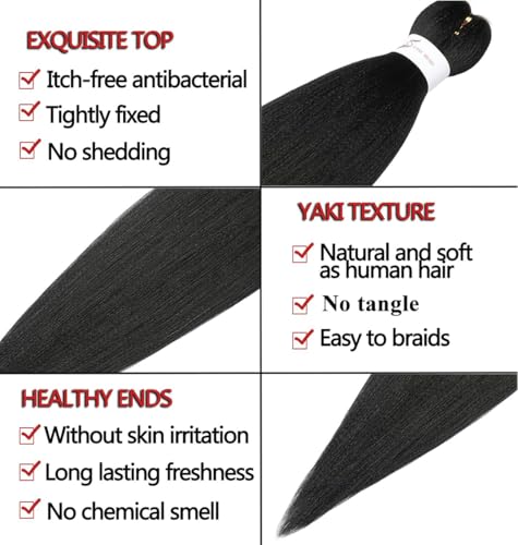 Pre Stretched Braiding Hair Natural Black - 20''8 Packs Braid Crochet Hair Hot Water Setting Professional Soft Yaki Texture (20inch,#1B)