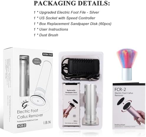 Upgraded Electric Callus Remover for Feet 1200rpm, Adjustable Speed Professional Electric Foot File Pedicure Foot Sander with 60 Replaceable Sandpaper Discs for Heel Dead Skin, Silver