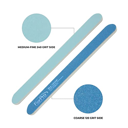 ForPro Professional Collection Blue Foam Board, 120/240 Grit, Mylar Manicure and Pedicure Nail File, 7” l x .75” w, 50 Count