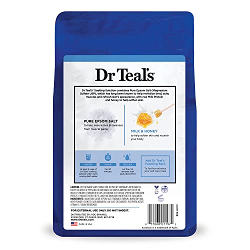 Dr Teal's Epsom Salt Magnesium Soak, Soften & Nourish with Milk and Honey, 3 lbs