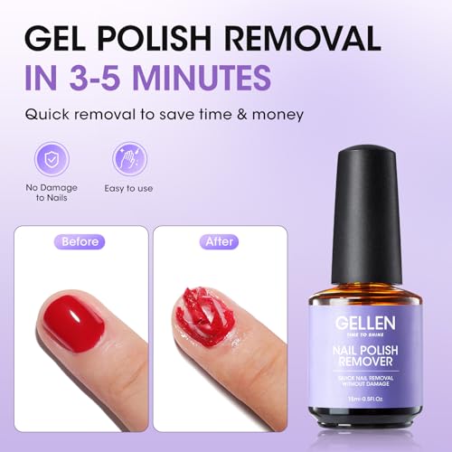 Gellen Gel Polish Remover Kit for Nails, 3-5 minutes Easy Quick Removal with Peel Off Liquid Latex Tape and Nail Strengthener Serum Repair Nourishing Thin Nails, No Need for Wrapping or Soaking