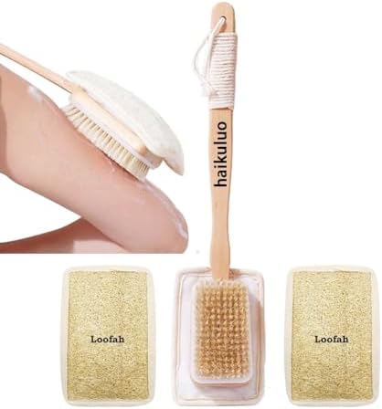 Shower Body Brush with Bristles and Loofah,Back Scrubber for Shower for Bath or Dry Brush,Back exfoliating Body Scrubber Shower Scrub Brush Long Handle for Women and Men