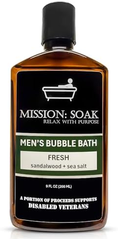 Men’s Luxury Bubble Bath – Sandalwood & Sea Salt Scent | Muscle Recovery, Stress Relief & Skin Hydration | Full-Body Soak with Aloe Vera | 9 fl oz | Supports Disabled Veterans with Every Purchase