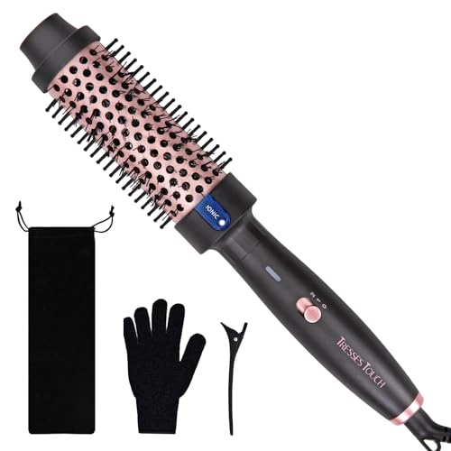 Thermal Brush 1.5", Thermal Round Curling Brush with 2 Settings, Long Lasting Universal Voltage Heated Curling Iron for All Hair, Tourmaline Ceramic, Negative Ion Technology, Rose Gold