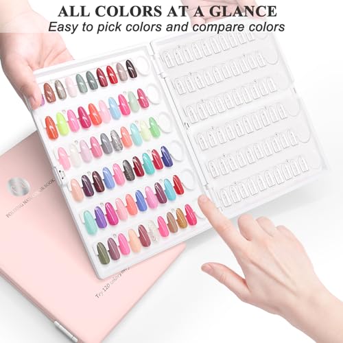 Nail Display Book 120 Nail Polish Swatch Book with Transparent Nails, Professional Nail Color Chart Display Book Sample for Gel Polish Nails