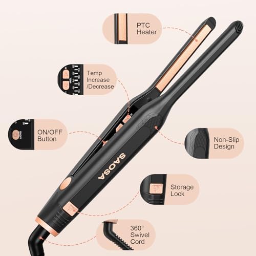 Pencil Flat Iron, 3/10" Small Flat Irons for Short Hair, Pixie Cut and Bangs, Mini Hair Straightener for Edges, Tiny Hair Straightener Dual Voltage with Adjustable Temperature, Auto Shut Off