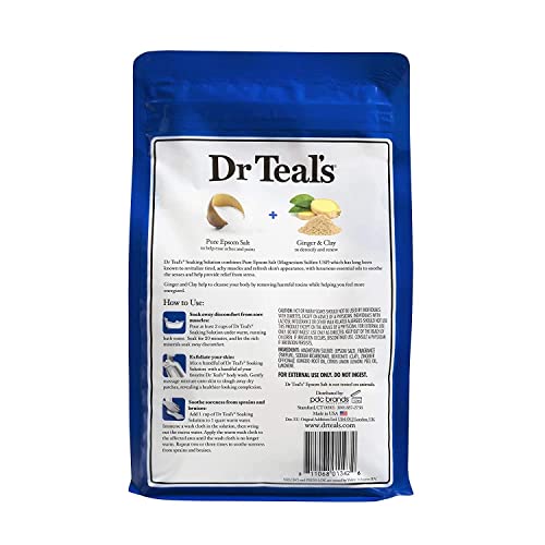 Dr. Teal's Ginger & Clay Pure Epsom Salt Bath Soaking Solution Gift Set, 3 Pounds (Pack of 2)
