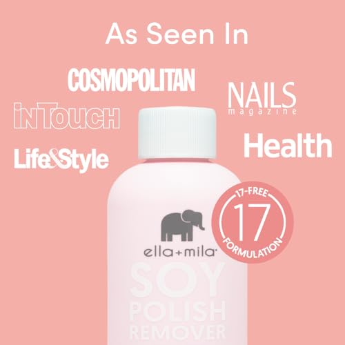 ella+mila Soy Nail Polish Remover Non-Acetone Nail Polish Remover - Non-Toxic Fingernail Polish Remover - Enriched with Lavender Essential Oil & Vitamins A,C & E (4 fl oz)