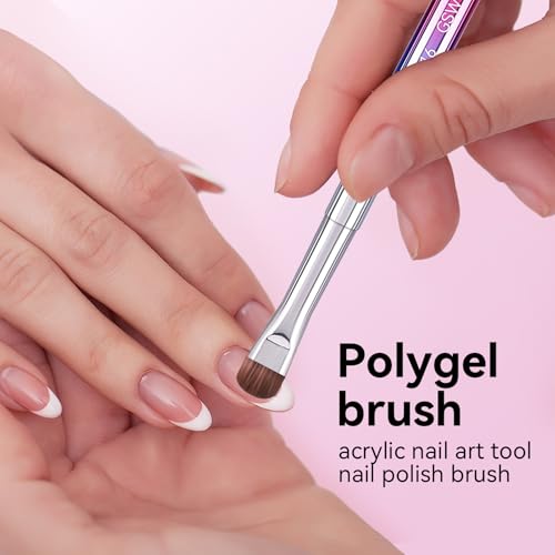 French Tip Brush & Nail Cleaning Brush for Polygel & Gel Polish – Professional Nail Art Brush with smile lines, Acrylic Detailing Tool for French Manicures, Builder Gel & Precision Nail Art (F16)