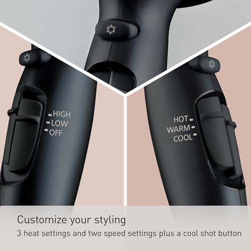 Panasonic Nanoe Salon Hair Dryer with Quick-Dry Oscillating Nozzle, Diffuser Attachment for Curly, Wavy Hair, 3-Speed Heat Setting for Easy Styling & Healthy Hair, EH-ANA6HN (Black/Pink Gold)