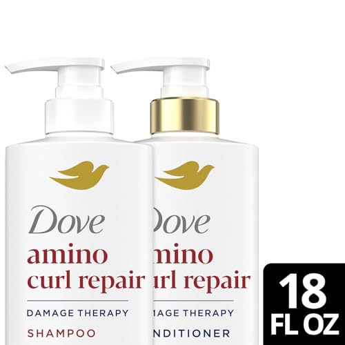 Dove Shampoo and Conditioner Set, Amino Curl Repair – Damage Therapy Bio-Protein Care Formulas for Revitalizing Coily, Curly Hair, 18 Oz Ea