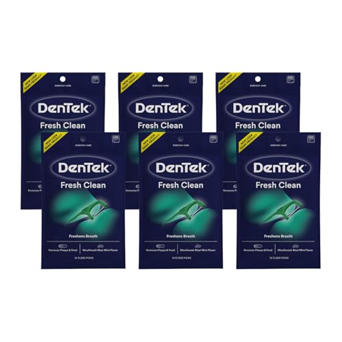 DenTek Fresh Clean Floss Picks, For Extra Tight Teeth, 75 Count, 6 Pack