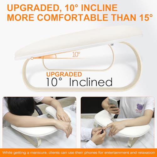 Arm Rest for Nails Tech Upgraded 10° Inclined, U-Shaped Manicure Nail Arm Rest Stand, Nail Armrest for Nail Tech Hand Rests with Aluminum Alloy Holder Non-Slip