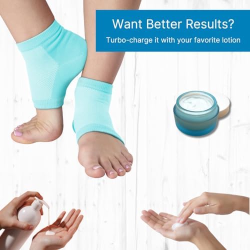NatraCure Vented Moisturizing Gel Heel Sleeves - (Pedicure Socks for Dry Cracked Feet Treatment, Dry feet Treatment, Heel Socks for Women or Men - (608-M CAT) - Color: Aqua Blue - Size: Regular