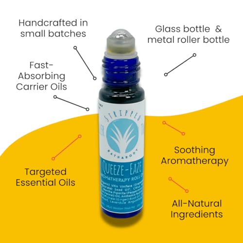 Stripped Bath & Body Queaze Eaze Essential Oil Roll On | Stomach Support Essential Oil Blend with Ginger, Lemon, Peppermint, and Fennel – Skin-Friendly Carrier Oils | Stocking Stuffer Gift