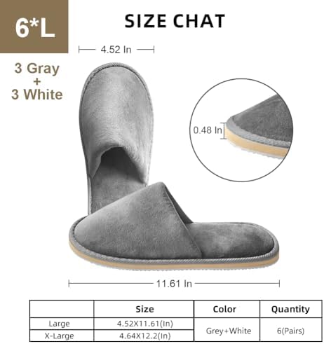 GONG GONG 6 Pairs Non Slip Disposable Slippers, Washable & Reusable, Closed Toe Crystal Velvet Slipper for Guest, Bathroom, House, Hotel, Party, SPA, Wedding