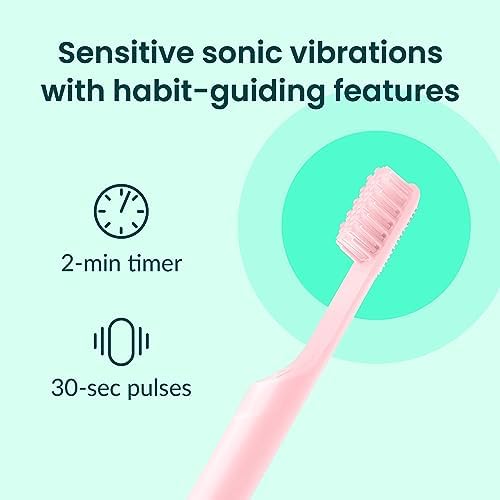 Quip Smart Sonic Toothbrush for Adults - Timed Electric Toothbrush with Bluetooth & Rewards App - Replaceable Brush Head, Soft Bristles, Metal Handle, 3 Month Battery Life - Travel Brush - All-Pink