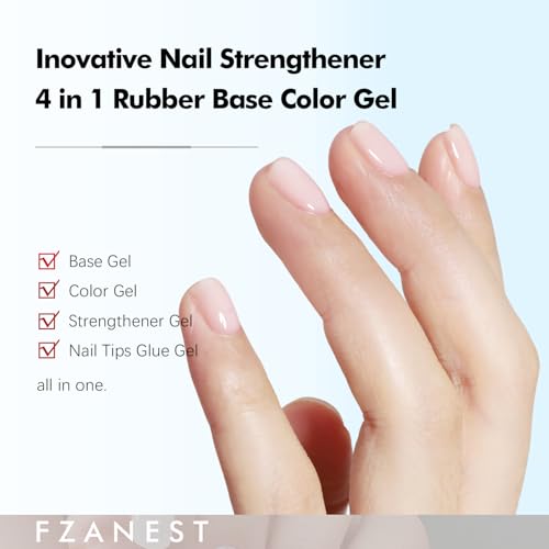 FZANEST Hema Free Rubber Base Builder Gel Set, 6 Colors Nude Pink Gel Polish Sheer Milky White Natural Nail Polish French Tips Base Colors Nails Strengthener Soak Off Gift for Womens