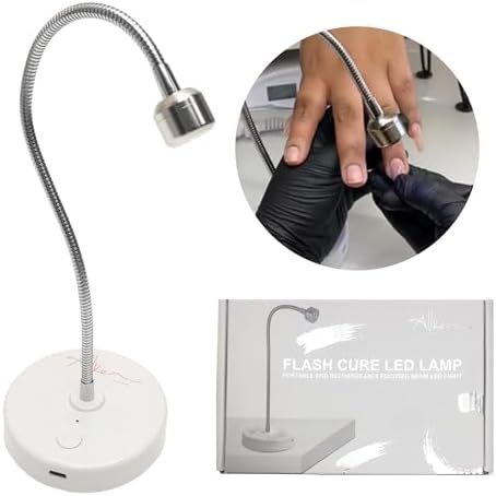 ALLKEM Flash Cure UV Nail Lamp – Gooseneck Gel Nail Light – Cordless Rechargeable LED Curing Lamp for Home & Salon Use – Silver, 3W