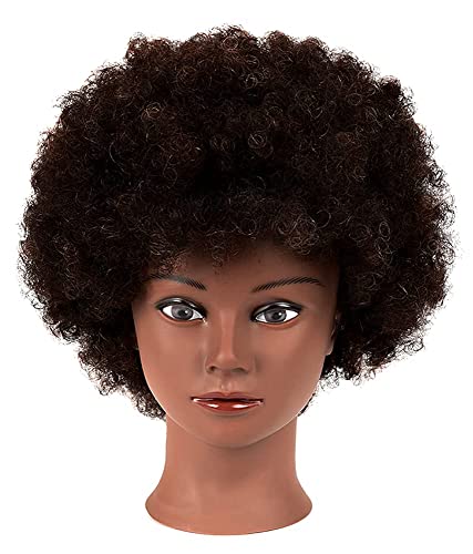 MORRIS 10” Human Hair Training Afro Mannequin Head – Short Curly Hair for Beginners to Practice Braiding, Cutting, Styling – Includes Clamp