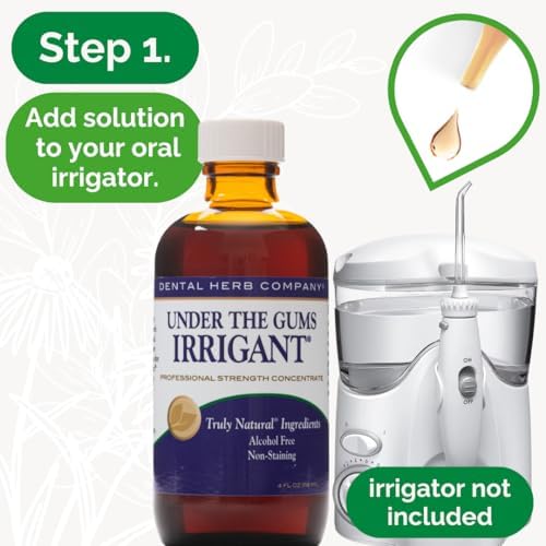 Dental Herb Company Under The Gums Irrigant: A Solution for Oral Irrigators and Water Flossers - Made with Pure Essential Oils and Herbs - Alcohol-Free, Vegan, Non-GMO - 45 Day Supply