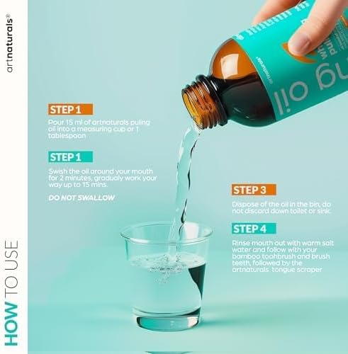 artnaturals Coconut Oil Pulling (8oz) Tongue Scraper & Toothbrush Set - Alcohol-Free Mouthwash - Infused with Magnesium & Peppermint for Teeth Whitening & Fresh, Healthy Breath and Gums