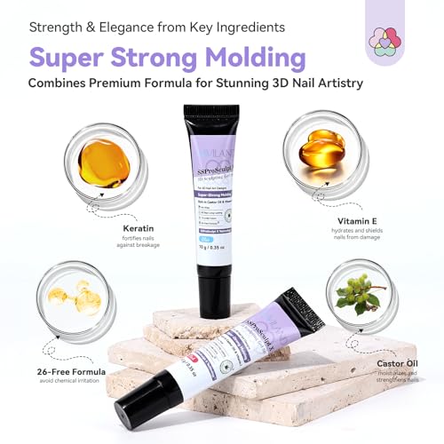 SAVILAND SSPro X 3D Nail Gel Set: 12 Colors Super Strong Molding No Wipe 3D Sculpting Gel for Nail Art Design Carving Painting 3D Nail Art Sculpture Spring Summer Manicure Set for Home Nail Salons DIY