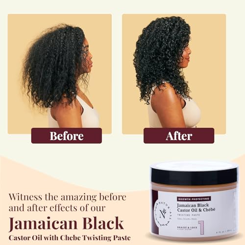 NaturAll Jamaican Black Castor Oil & Chebe Braiding Gel – Protective Hair Braiding Gel for Locs, Edge Control, Taming Frizz & Twisting– Strong Hold Braid Balm for Dreadlocks, Retwists No Flaking 8 Oz.