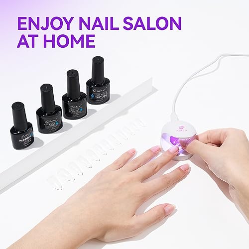 Gelike EC Gel Nail Glue UV Light: 2PCS 6 in 1 Adhesive Polish, Strong Glue for Press On Nails Acrylic Tips, Long Last Kit Blooming Gel Gift for Home Salon DIY 32ML